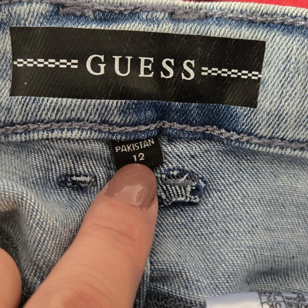 GUESS Girls' Big Rhinestone Logo Stretch Denim Shorts - Picture 9 of 10